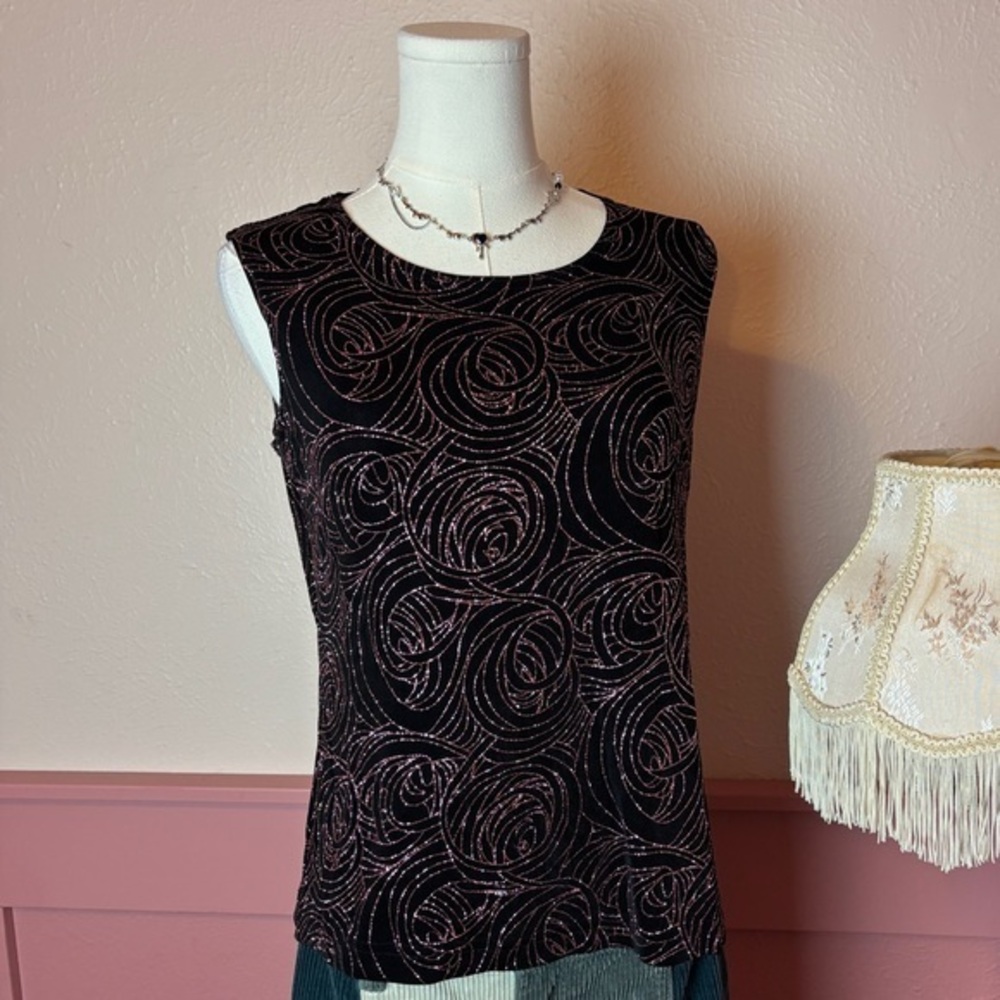 bay studio y2k vintage sparkly swirl going out party sleeveless top sz medium